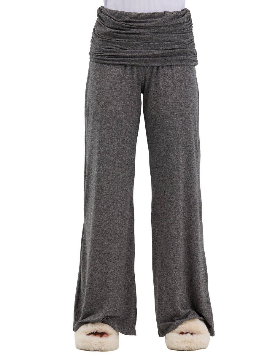 24seven Comfort Basic Womens Soft Stretch Ruched Waist Wide Leg Pants