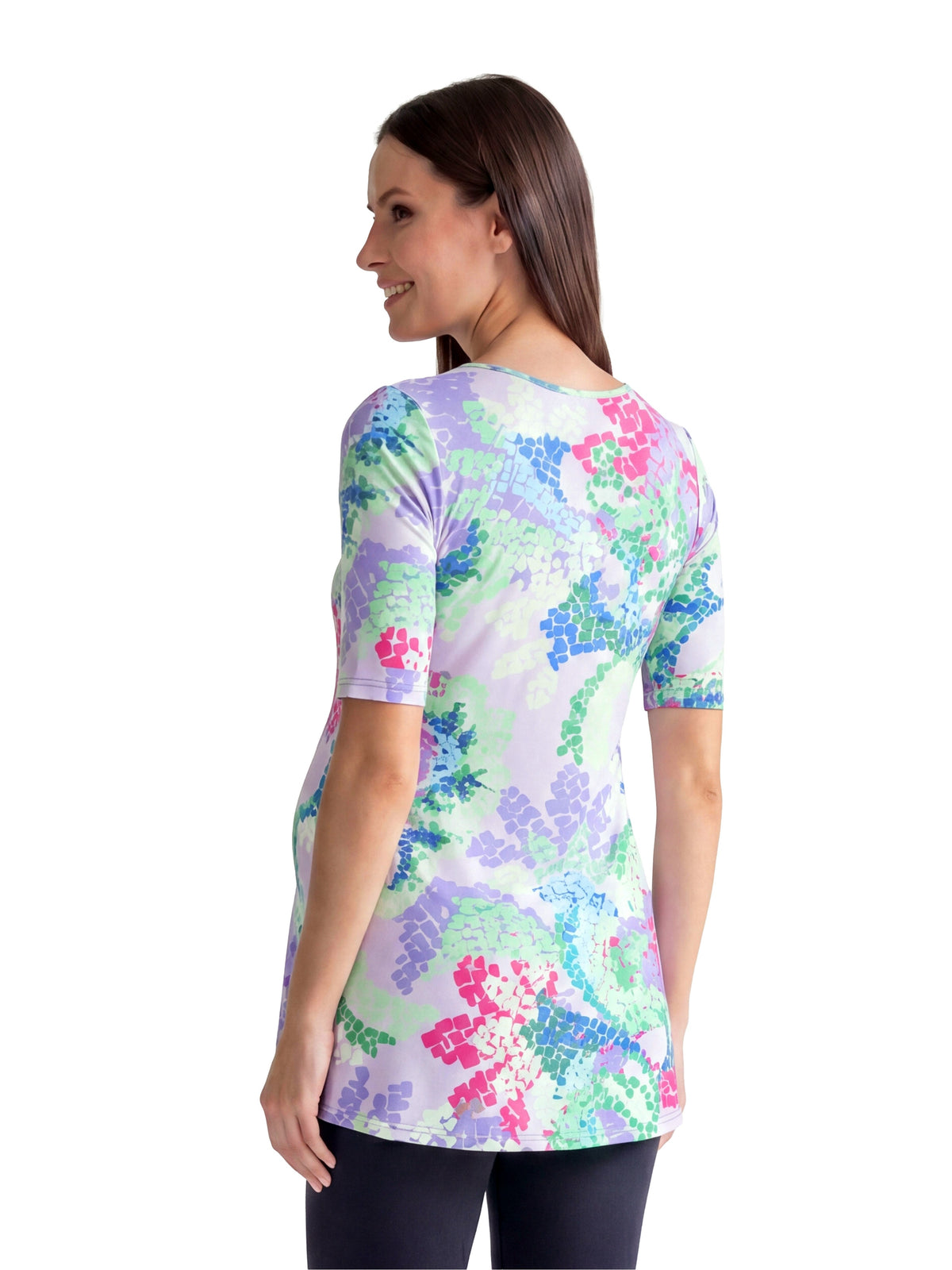 24seven Comfort Essential Maternity Abstract V Neck Elbow Sleeve Henley Tunic Top