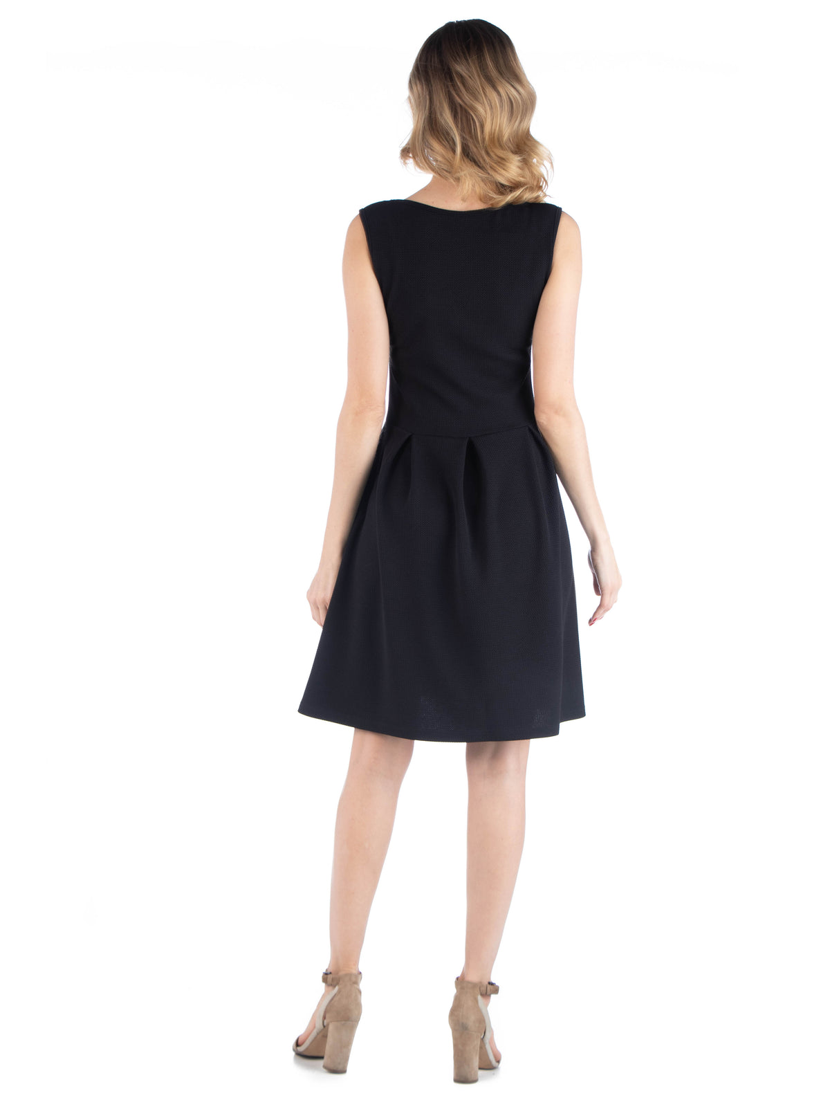 24seven Comfort Essential Maternity Scoop Neck Sleeveless Pleated Soft Flare Knee Length Pocket Dress