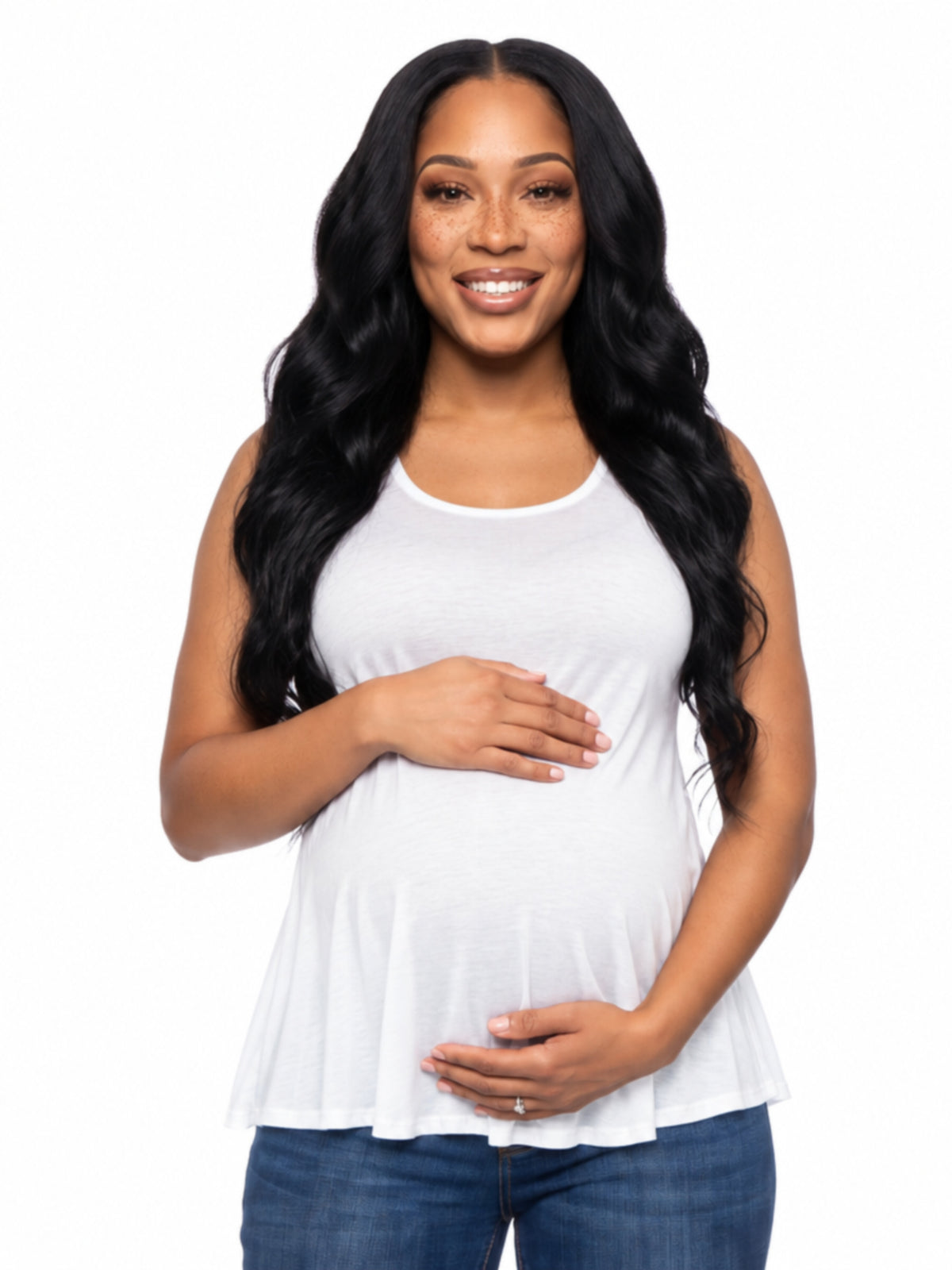 24seven Comfort Basic Maternity Scoop Neck Sleeveless Flared Tunic Tank Top