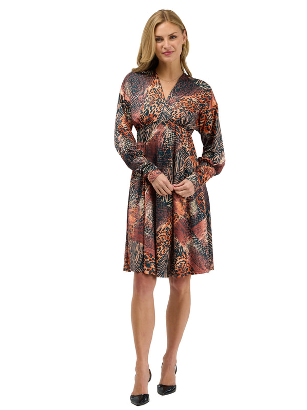 24seven Comfort Elevate Womens Long Sleeve V Neck Empire Waist Knee Length Flare Dress