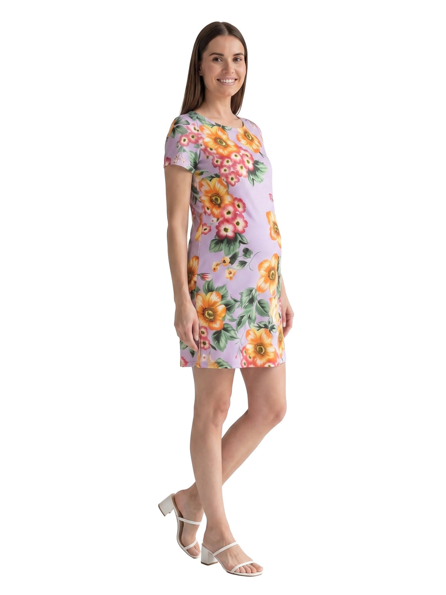 24seven Comfort Essential Maternity Floral Short Sleeve Round Neck Mini Shift Dress