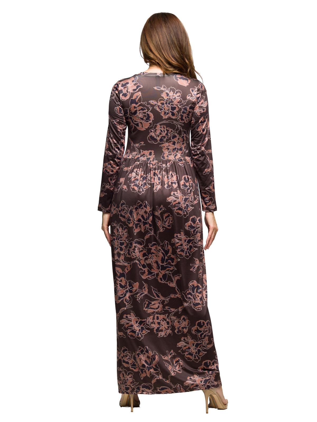 24seven Comfort Essential Petite Floral Long Sleeve Square Neck Pleated Maxi Dress