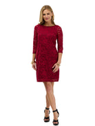 24seven Comfort Elevate Womens Elegant Floral Lace Three-Quarter Sleeve Dress
