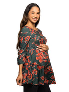 24seven Comfort Essential Maternity Green Floral Print Scoop Neck Asymmetric Hem Tunic Top