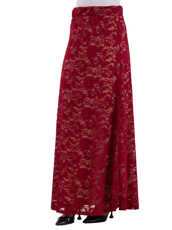 24seven Comfort Elevate Womens Elegant Lace Elastic Waist Maxi Skirt