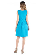 24seven Comfort Essential Maternity Scoop Neck Sleeveless Pleated Soft Flare Knee Length Pocket Dress