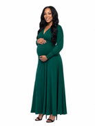 24seven Comfort Elevate Maternity V Neck Empire Waist Long Bishop Sleeve Maxi Dress