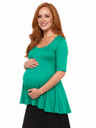 24seven Comfort Basic Maternity Scoop Neck Elbow Swing Flared Tunic Top