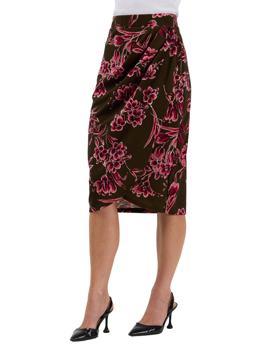 24seven Comfort Elevate Womens Floral Elastic High Waist Knee Length Tulip Pencil Skirt