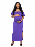 24seven Comfort Essential Maternity Off Shoulder Ruffle Detail Side Slit Maxi Dress