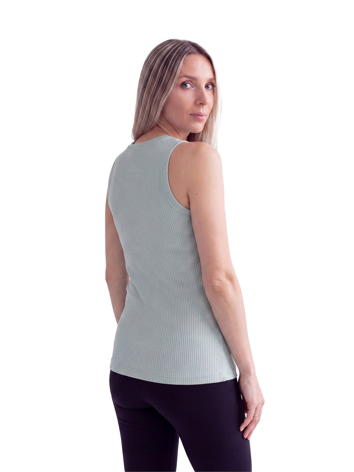 24seven Comfort Basic Maternity Ribbed Knit Round Neck Sleeveless Tank Top