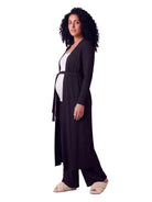24seven Comfort Basic Maternity Long Sleeve Tie Waist Soft Jacket and Elastic Waist Wide Leg Pant Set