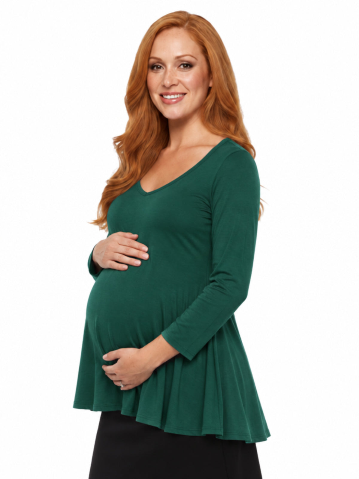 24seven Comfort Basic Maternity Three Quarter Sleeve V Neck Swing Tunic Top