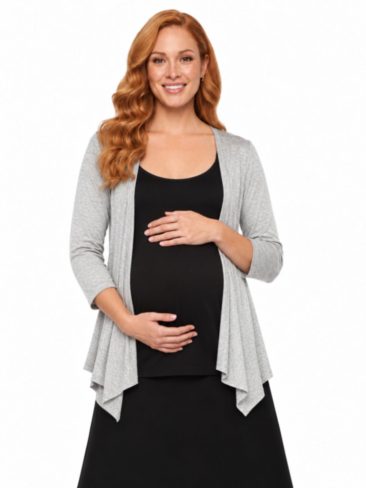 24seven Comfort Basic Maternity Elbow Sleeve Open Front Cascading Shape Jacket