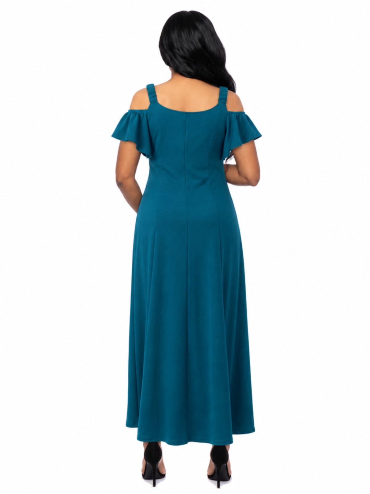 24seven Comfort Elevate Maternity Scoop Neck Cold Sholder Ruffle Sleeve A Line Maxi Dress