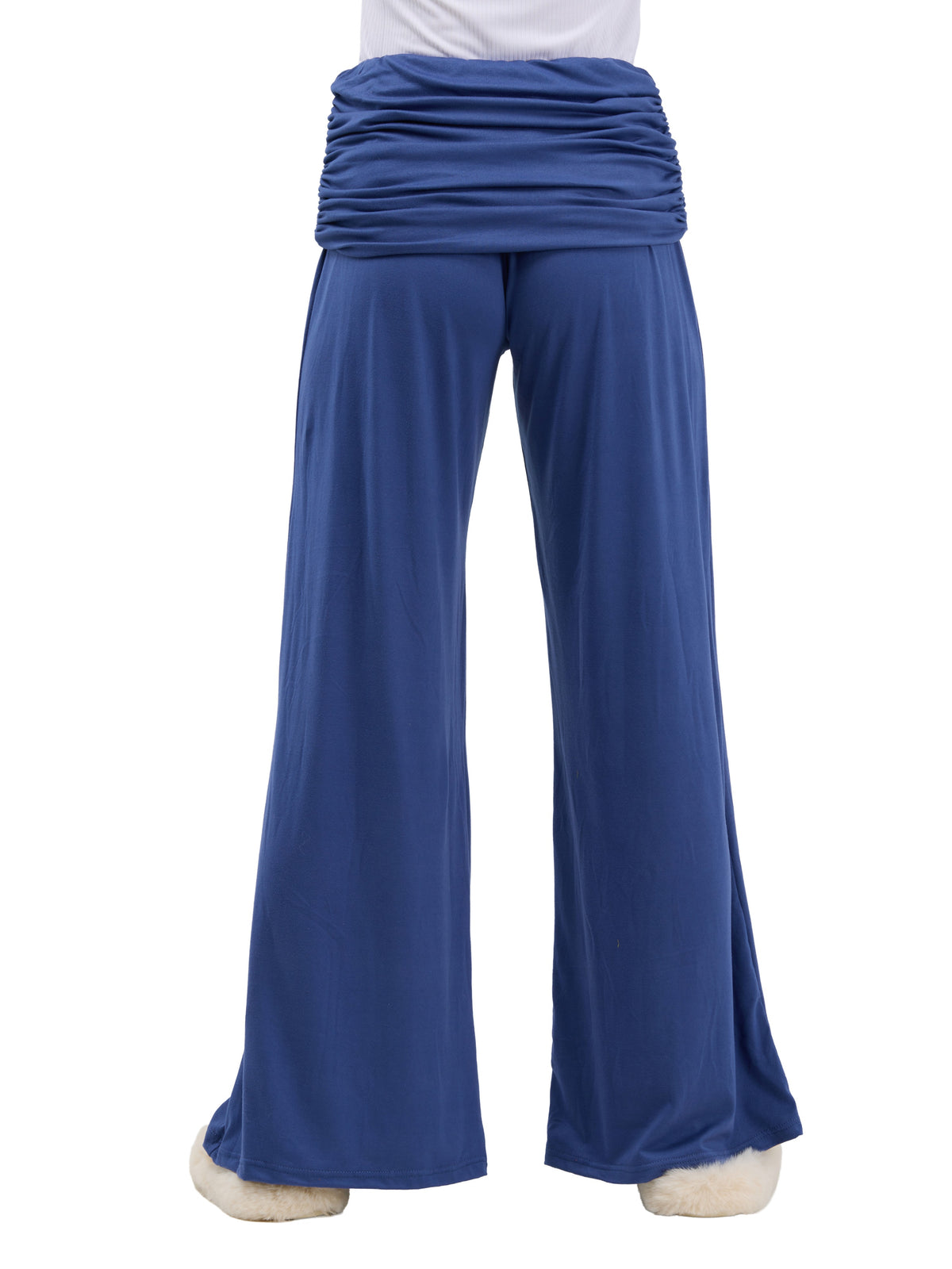 24seven Comfort Basic Womens Soft Stretch Ruched Waist Wide Leg Pants