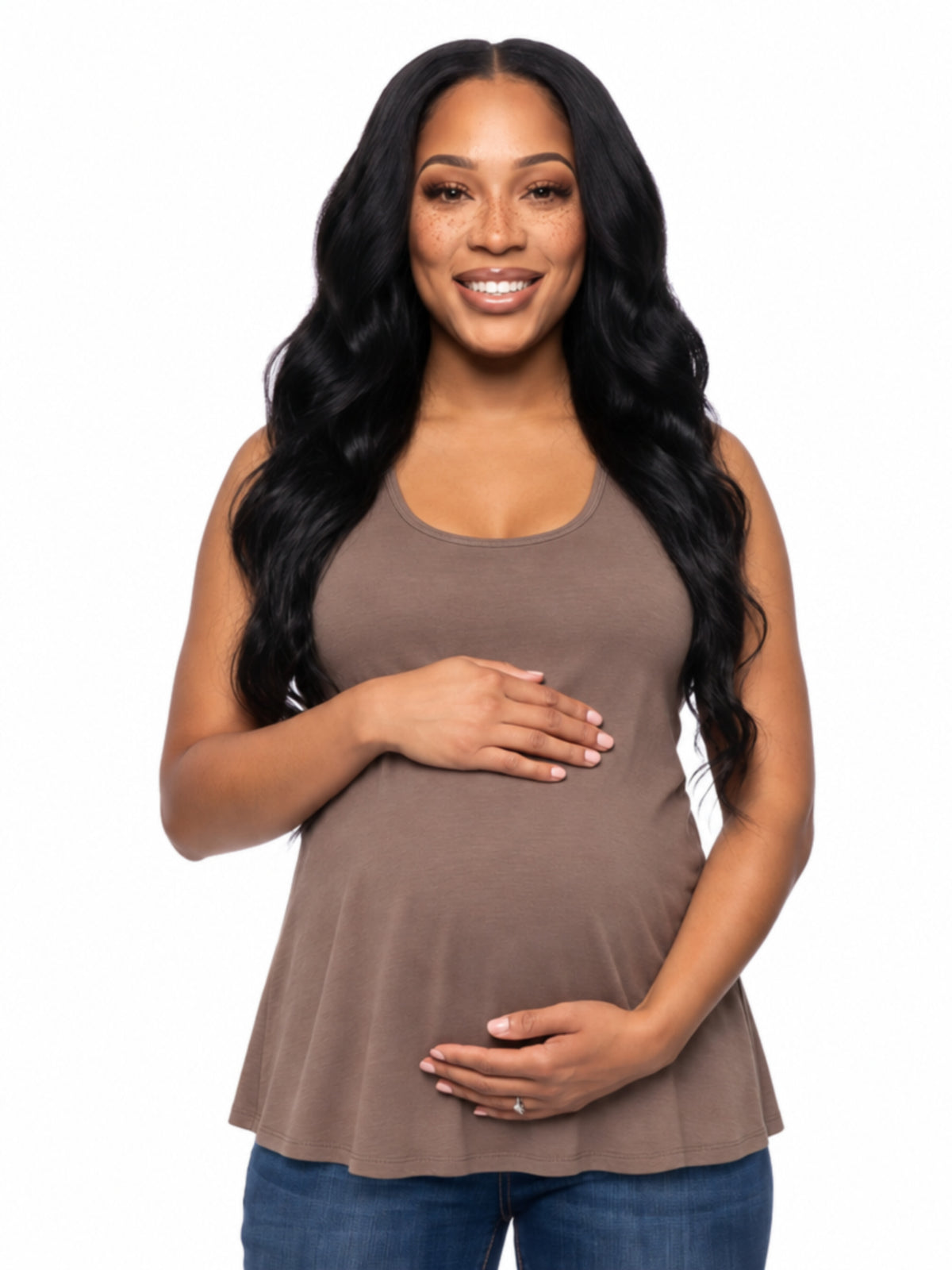 24seven Comfort Basic Maternity Scoop Neck Sleeveless Flared Tunic Tank Top