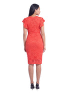 24seven Comfort Elevate Maternity Lace V Neck Flutter Sleeve Faux Wrap Midi Dress