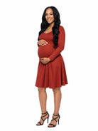 24seven Comfort Essential Maternity Scoop Neck Long Sleeve Knee Length Skater Dress