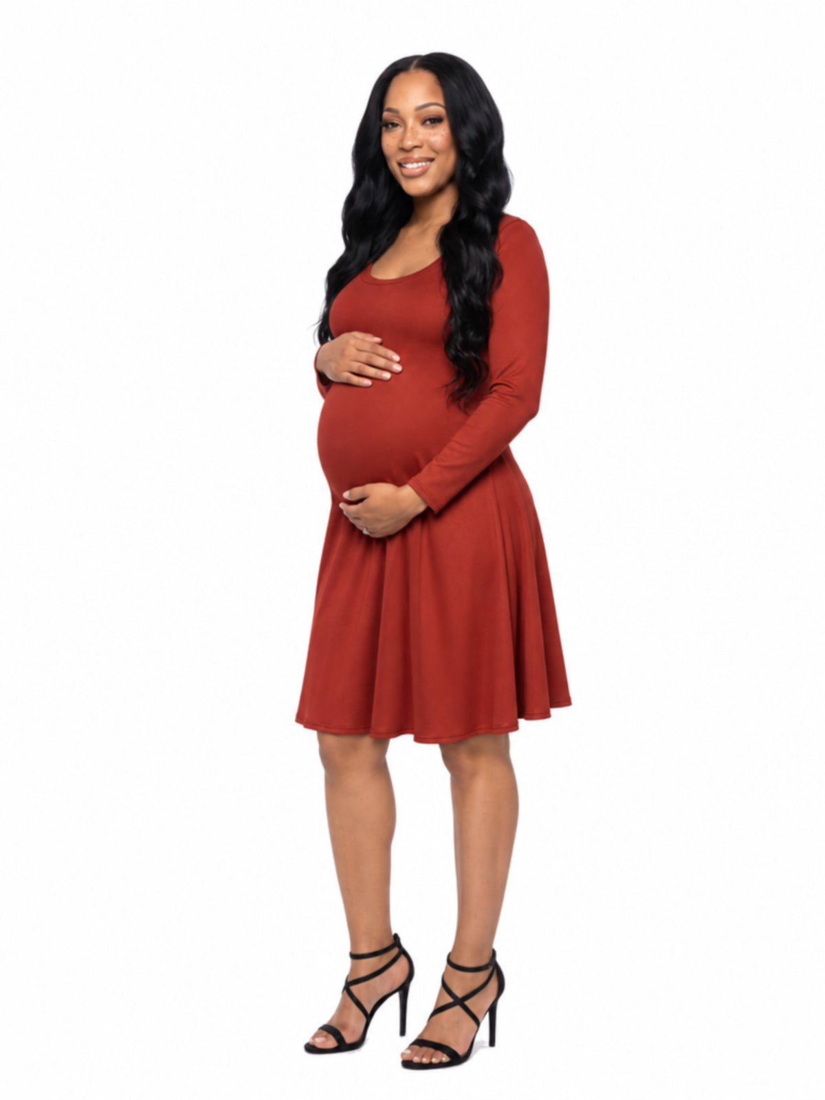 24seven Comfort Essential Maternity Scoop Neck Long Sleeve Knee Length Skater Dress
