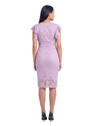 24seven Comfort Elevate Maternity Lace V Neck Flutter Sleeve Faux Wrap Midi Dress