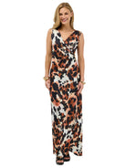24seven Comfort Elevate Womens Sleeveless V-Neck Animal Print Wrap Maxi Dress