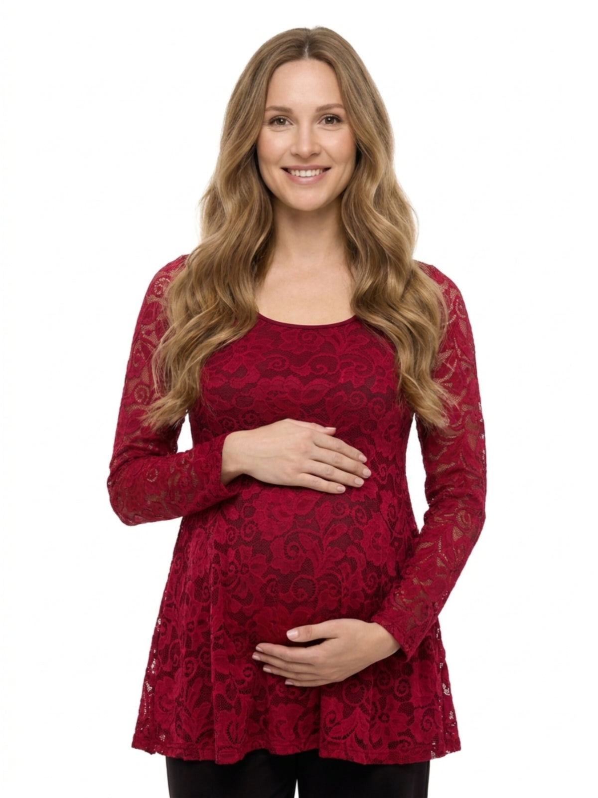 24seven Comfort Elevate Maternity Lace Scoop Neck Long Sleeve Tunic Top
