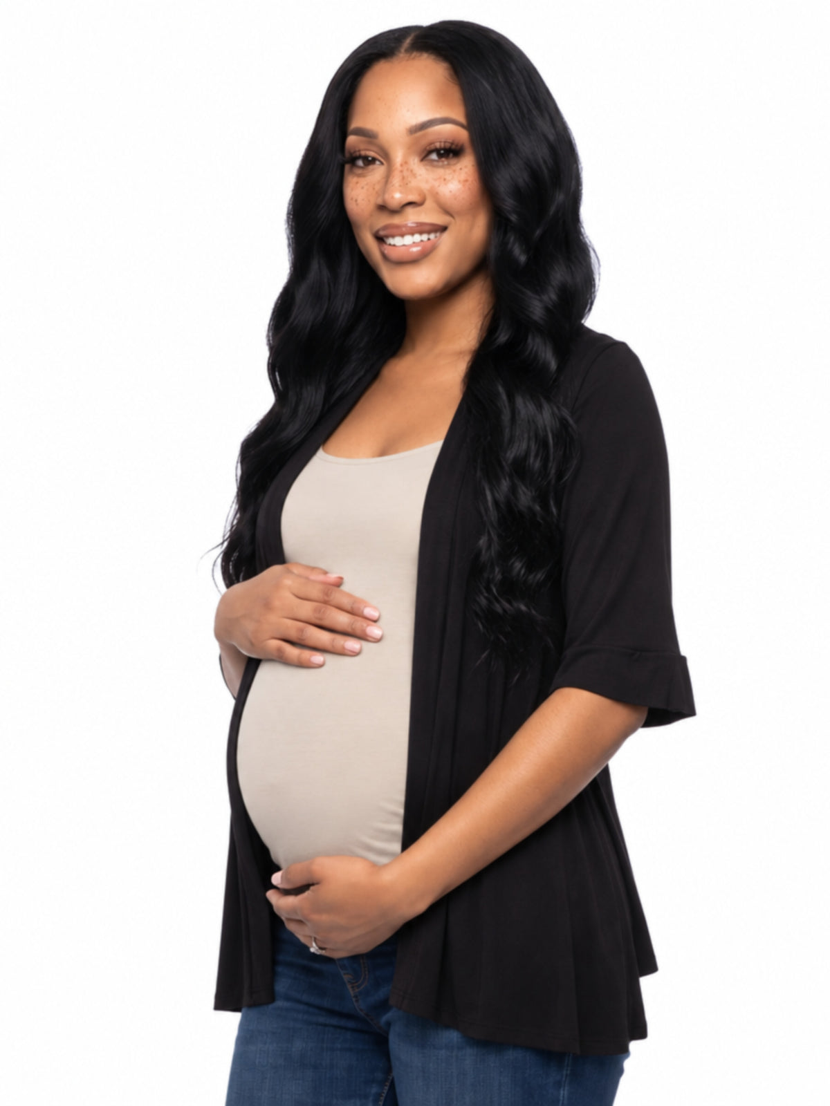 24seven Comfort Basic Maternity Open Front Elbow Sleeve Long Fit Jacket
