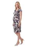 24seven Comfort Essential Maternity Abstract V Neck Short Sleeve Knee Length Faux Wrap Dress