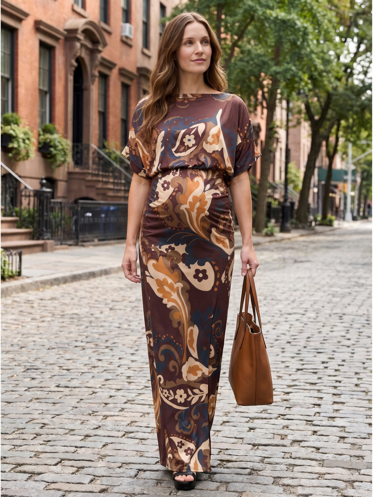 24seven Comfort Elevate Maternity Elegant Scoop Neck with Dolman Sleeves Maxi Dress