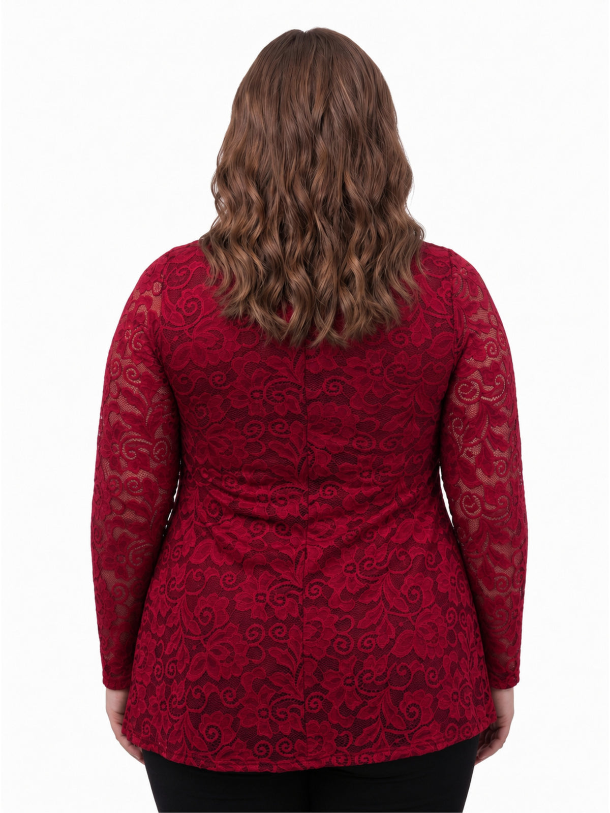 24seven Comfort Elevate Curvy Lace Long Sleeve Scoop Neck Tunic Top