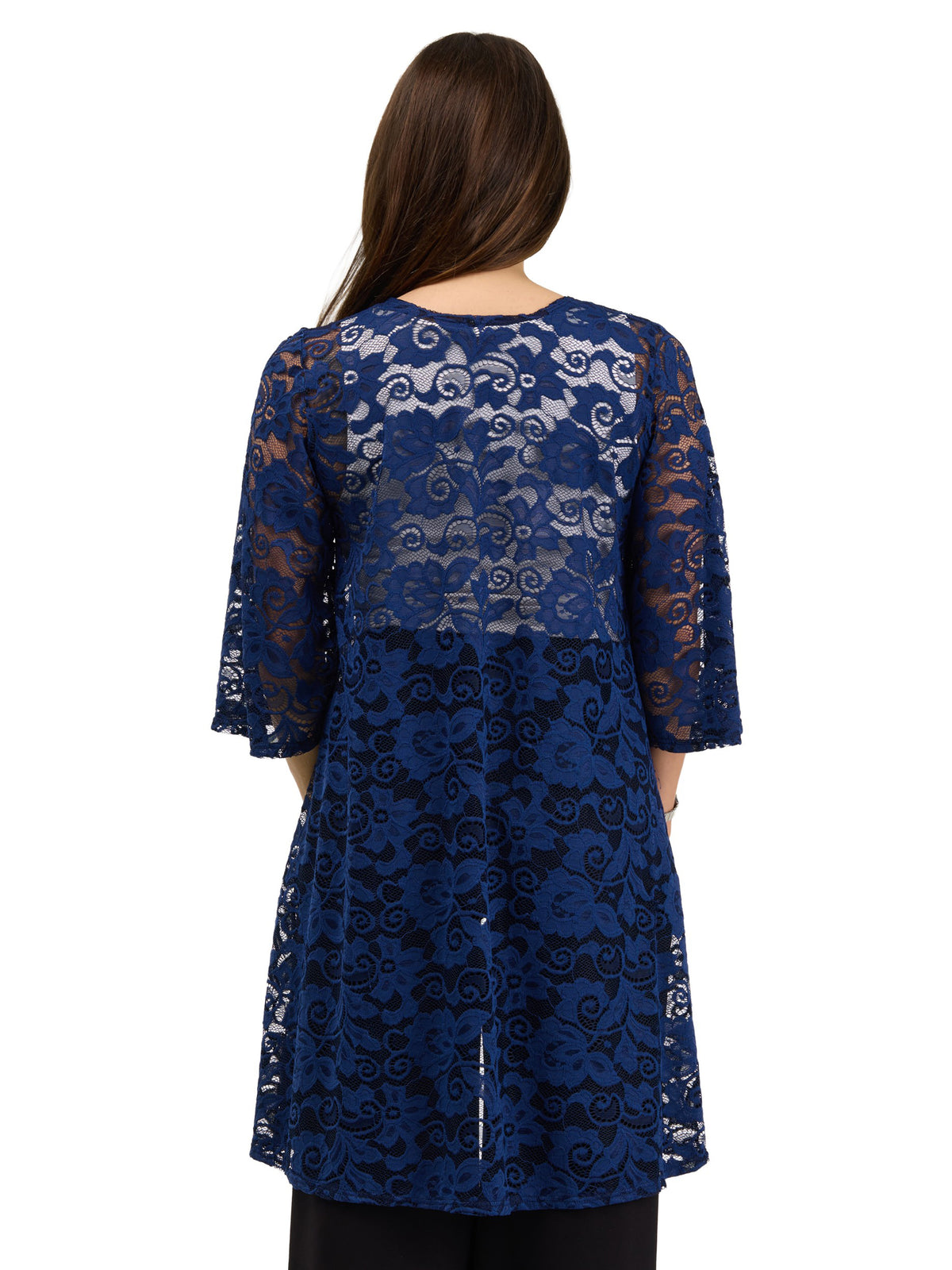 24seven Comfort Elevate Womens Lace Open Front Three-Quarter Sleeves Jacket