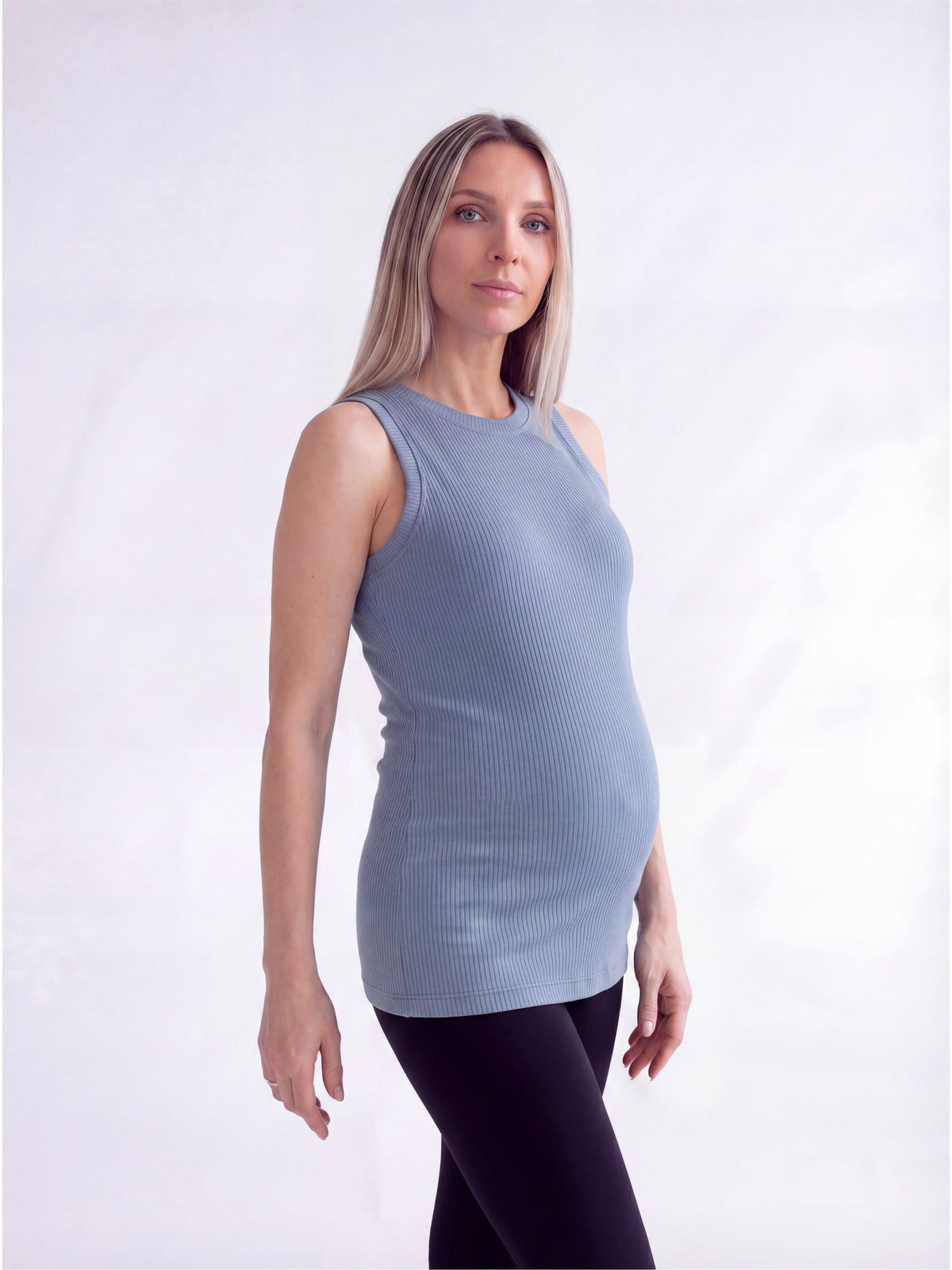 24seven Comfort Basic Maternity Ribbed Knit Round Neck Sleeveless Tank Top