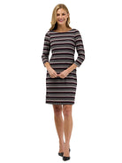 24seven Comfort Essential Womens Three-Quarter Sleeve Striped Bodycon Dress