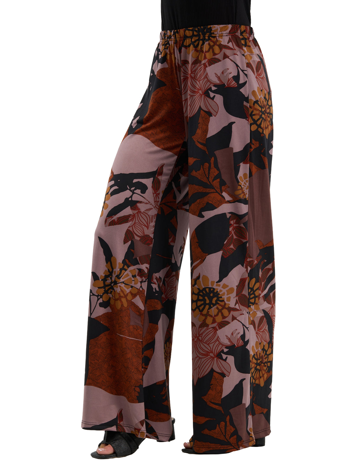 24seven Comfort Essential Womens Floral Elastic Waistband Full Length Flared Pants
