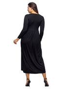 24seven Comfort Essential Petite Long Sleeve Square Neck Pleated Maxi Dress