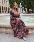 24seven Comfort Elevate Curvy V-Neck Three-Quarter Sleeve Floral Maxi Dress