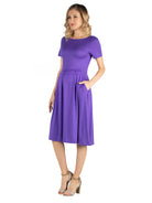 24seven Comfort Essential Maternity Boat Neck Short Sleeve Pleated Pocket Midi Dress