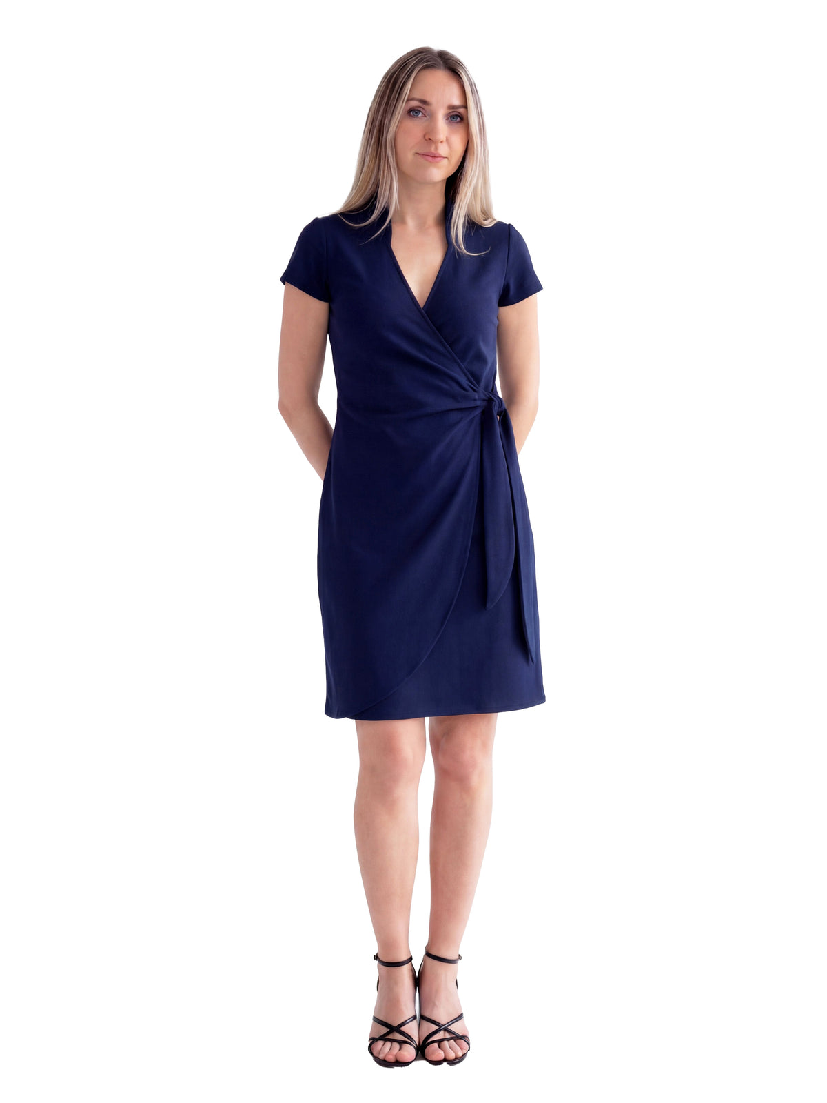 24seven Comfort Essential Maternity Mandarin Collar V Neck Knee Length Faux Wrap Dress