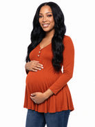 24seven Comfort Basic Maternity V Neck Long Sleeve Soft Flare Henley Style Tunic Top