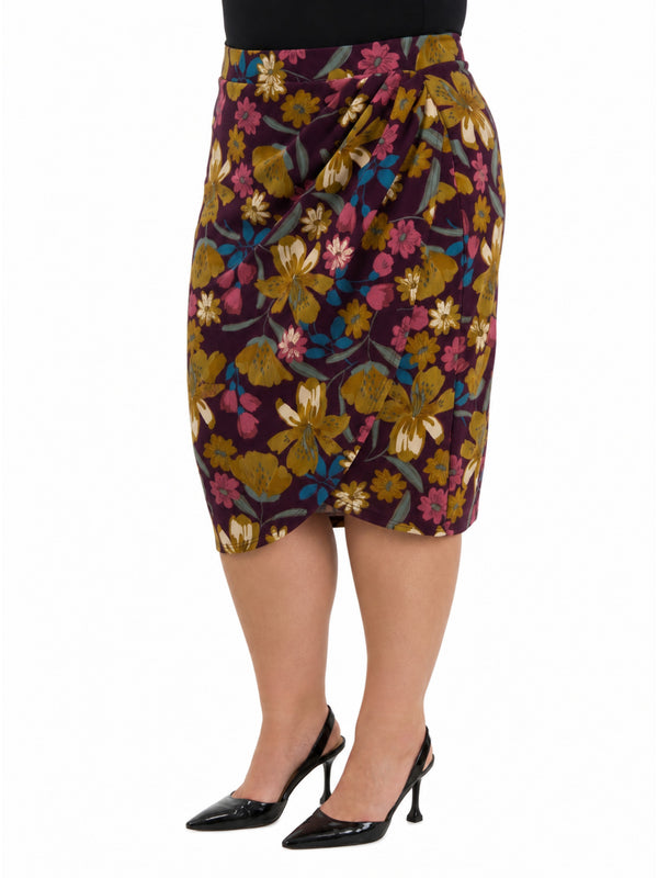 24seven Comfort Elevate Curvy Floral Elastic High Waist Knee Length Tulip Pencil Skirt