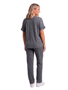 24seven Comfort Basic Maternity Ribbed Knit Dolman Sleeve V Neck Top and Drawstring Wide Leg Pant Set