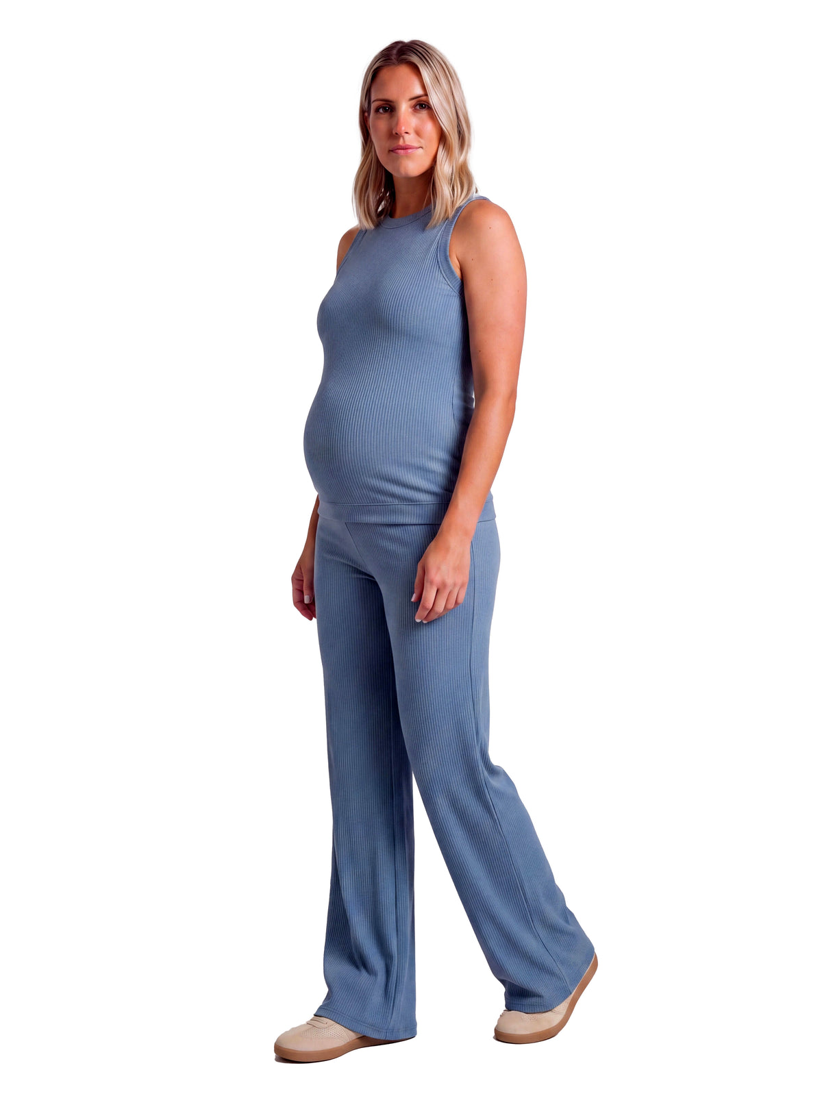 24seven Comfort Basic Maternity Ribbed Knit Tank Top and Elastic Waist Wide Leg Pant Set