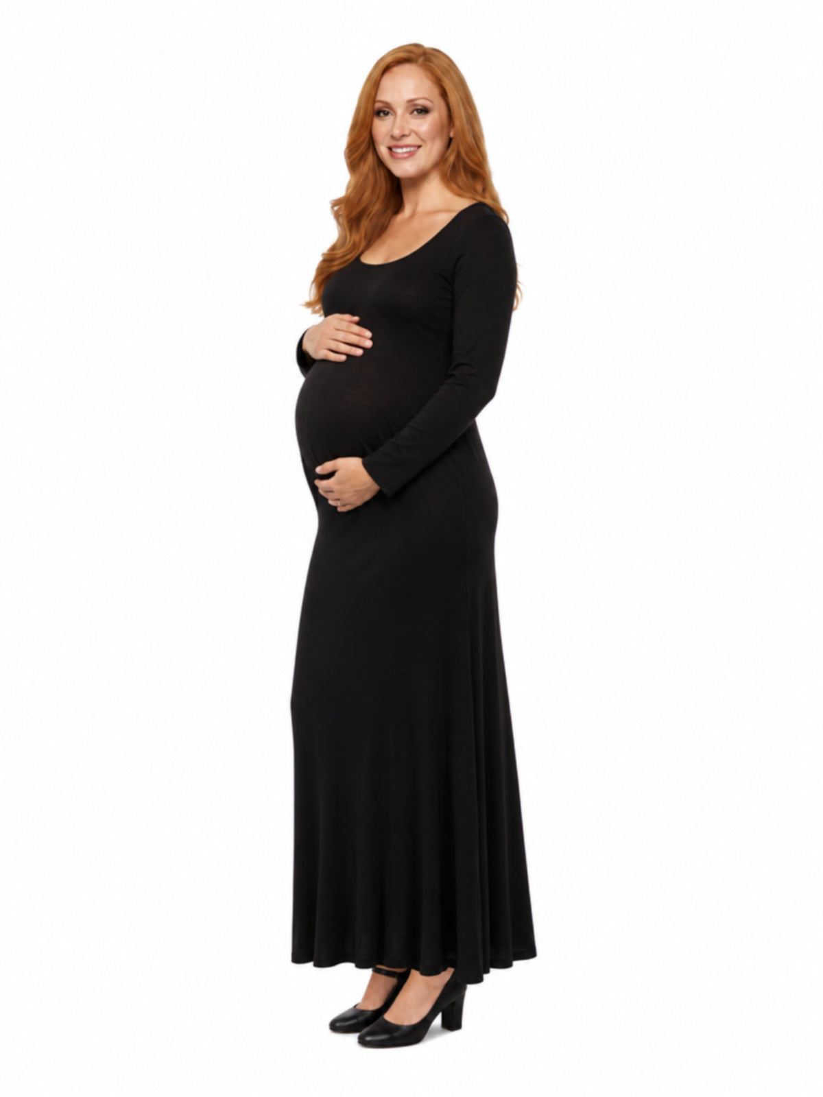 24seven Comfort Essential Maternity Scoop Neck Long Sleeve Maxi A Line Dress
