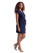 24seven Comfort Essential Maternity Ribbed Knit V Neck Drawstring Waist Pocket Knee Length Dress