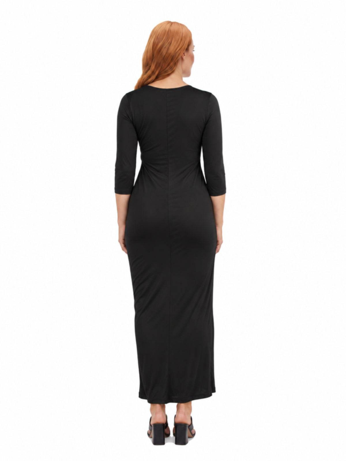 24seven Comfort Elevate Maternity Fitted V Neck Side Slit Faux Wrap Maxi Dress
