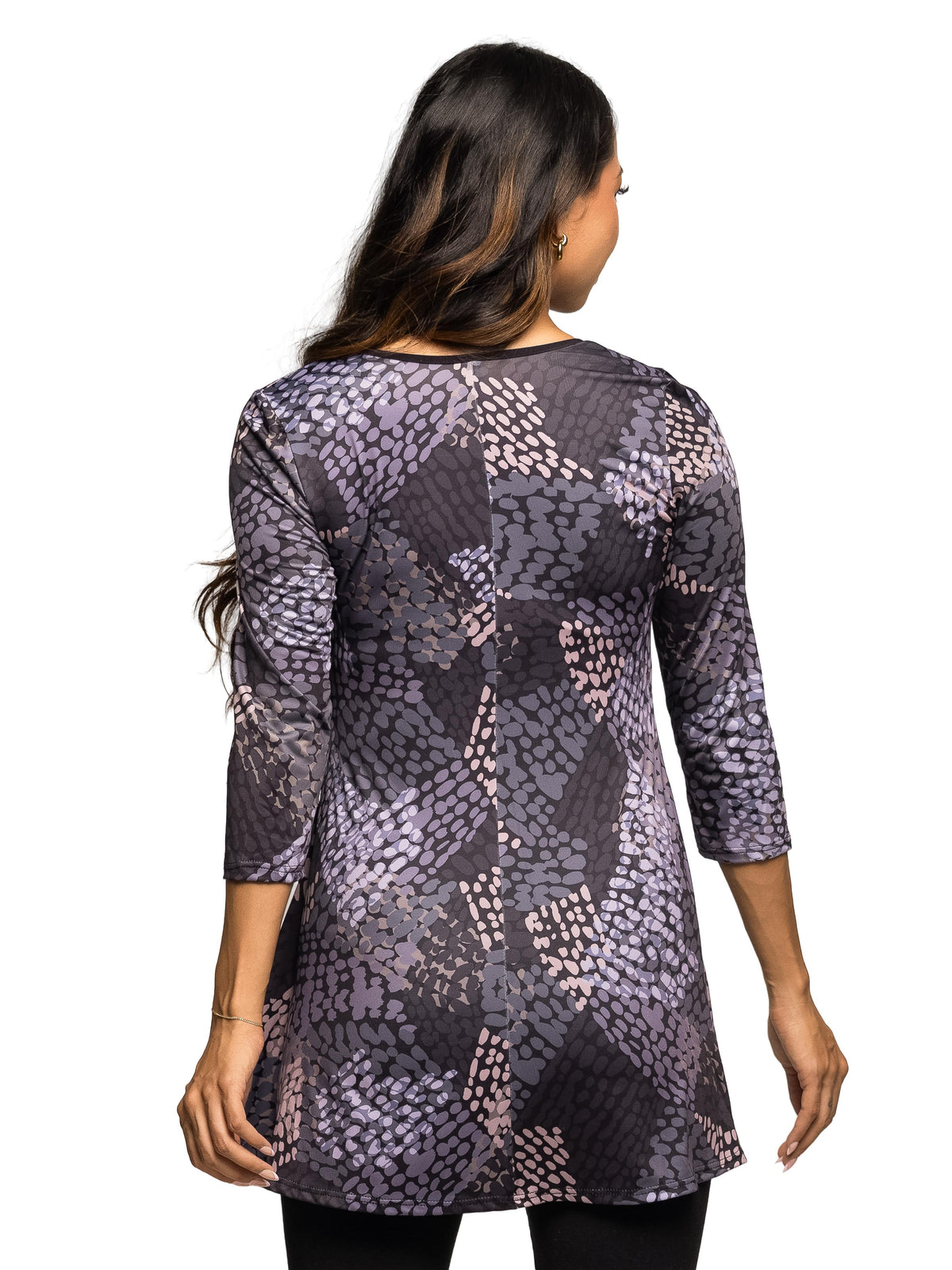 24seven Comfort Essential Maternity Grey Abstract Print V Neck Three Quarter Sleeve A Line Tunic Top