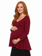 24seven Comfort Basic Maternity Three Quarter Sleeve V Neck Swing Tunic Top
