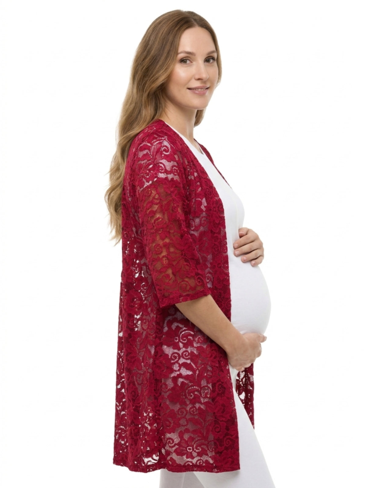 24seven Comfort Elevate Maternity Lace Open Front Three-Quarter Sleeves Jacket